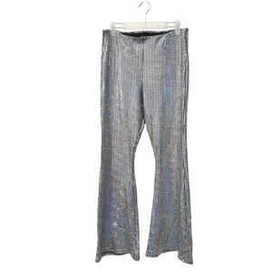 Topshop Petite Silver Sparkle Flared Leggings Pants 12 Festival Fairy Metallic